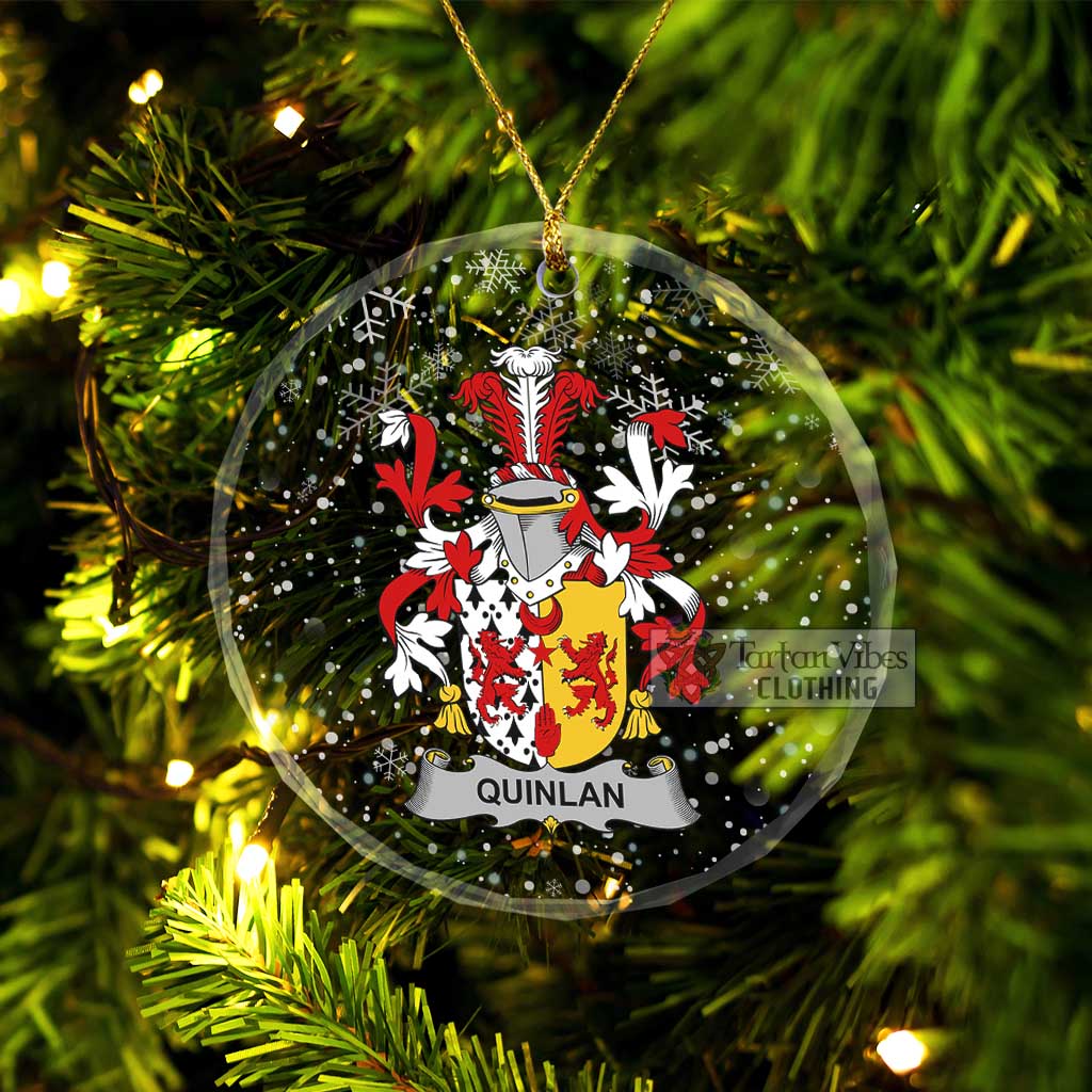 Quinlan Irish Clan Christmas Glass Ornament with Coat of Arms Transparent Glass Circle - 2D-tartanvibesclothing