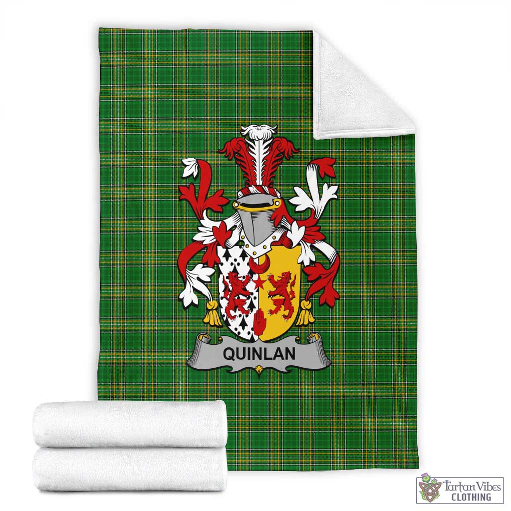 Quinlan Irish Clan Tartan Blanket with Coat of Arms X-Large 59 x 79 inches 150 x 200 cm - Tartan Vibes Clothing