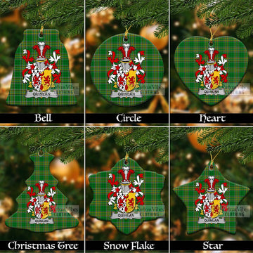 Quinlan Irish Clan Tartan Christmas Ceramic Ornament with Coat of Arms Ceramic - Tartan Vibes Clothing