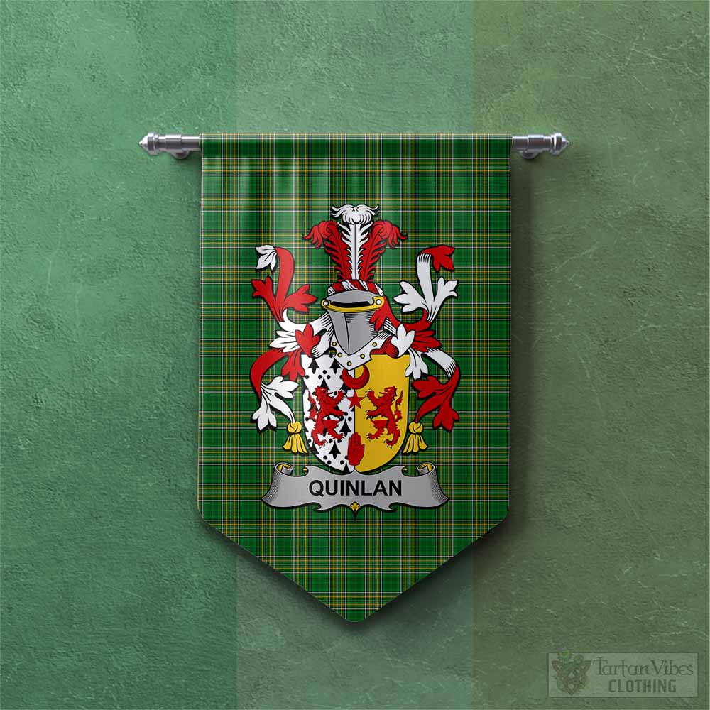 Tartan Vibes Clothing Quinlan Irish Clan Tartan Gonfalon, Tartan Banner with Coat of Arms