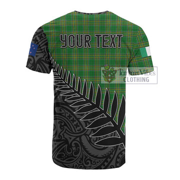 Quinlan Irish Clan Tartan Cotton T-shirt with Coat of Arms New Zealand Silver Fern Half Style - Tartan Vibes Clothing