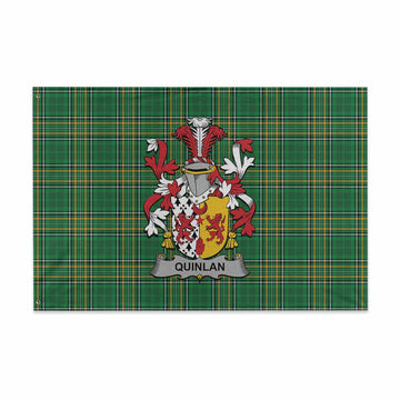 Tartan Vibes Clothing Quinlan Irish Clan Tartan House Flag with Coat of Arms