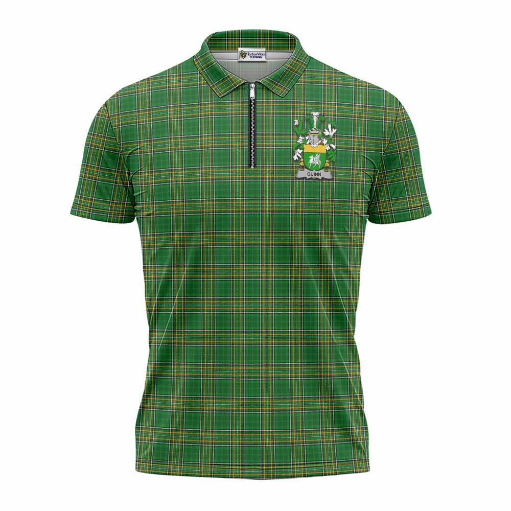 Quinn Irish Clan Tartan Zipper Polo Shirt with Coat of Arms
