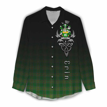 Tartan Vibes Clothing Quinn Irish Clan Women's Casual Shirt with Coat of Arms Erin Go Bragh Celtic Inspired