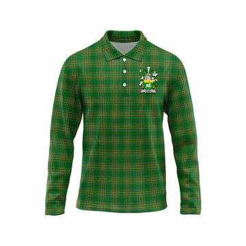 Tartan Vibes Clothing Quinn Irish Clan Tartan Long Sleeve Polo Shirt with Coat of Arms