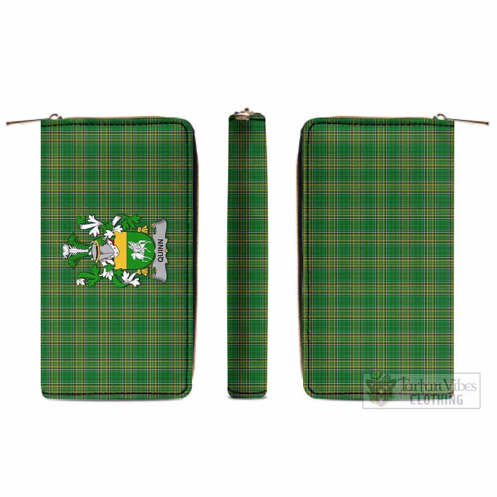Tartan Vibes Clothing Quinn Irish Clan Tartan Women's Leather Wallet with Coat of Arms