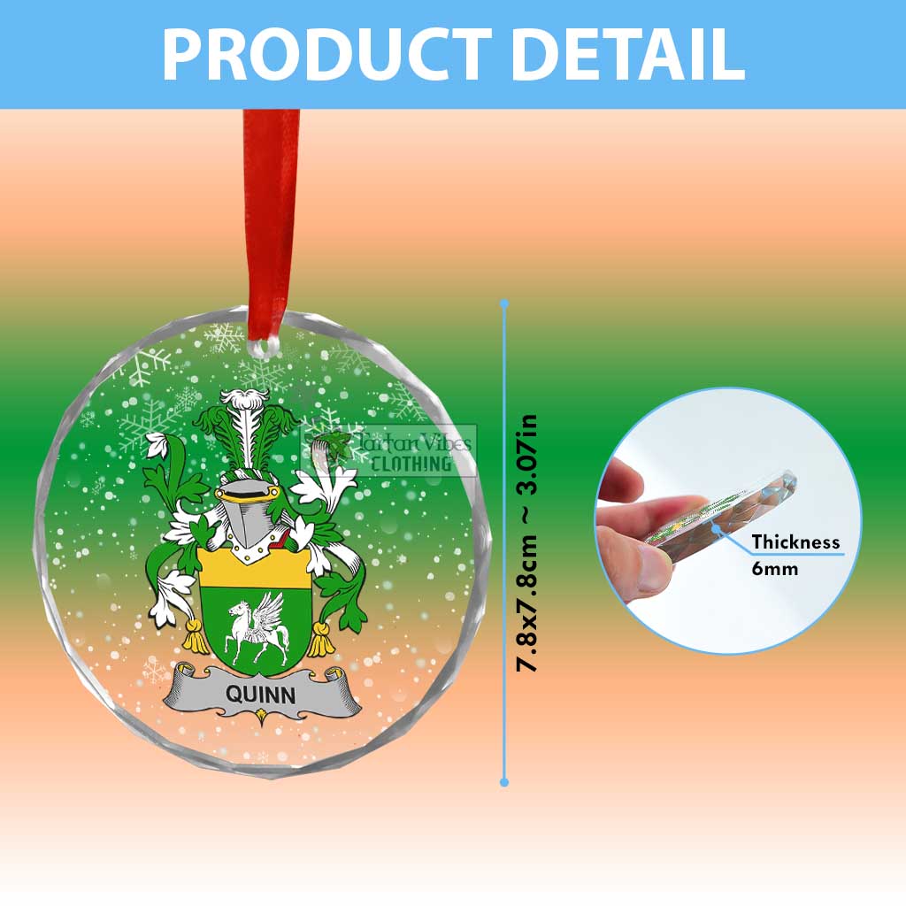 Tartan Vibes Clothing Quinn Irish Clan Christmas Glass Ornament with Coat of Arms