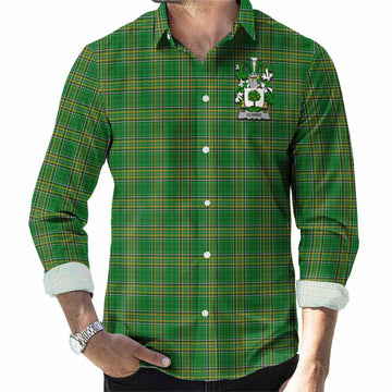 Quirke Irish Clan Tartan Long Sleeve Button Up with Coat of Arms Men's Shirt - Tartan Vibes Clothing