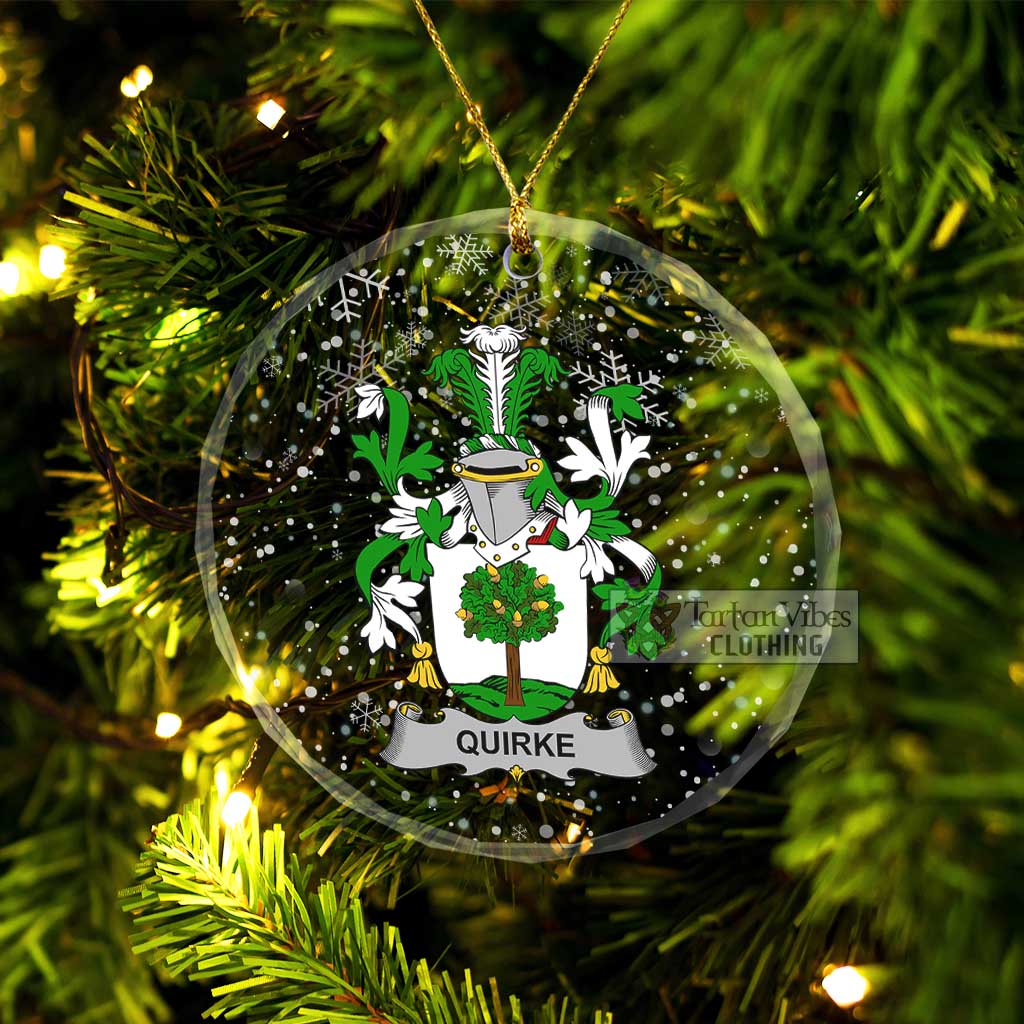 Quirke Irish Clan Christmas Glass Ornament with Coat of Arms Transparent Glass Circle - 2D-tartanvibesclothing