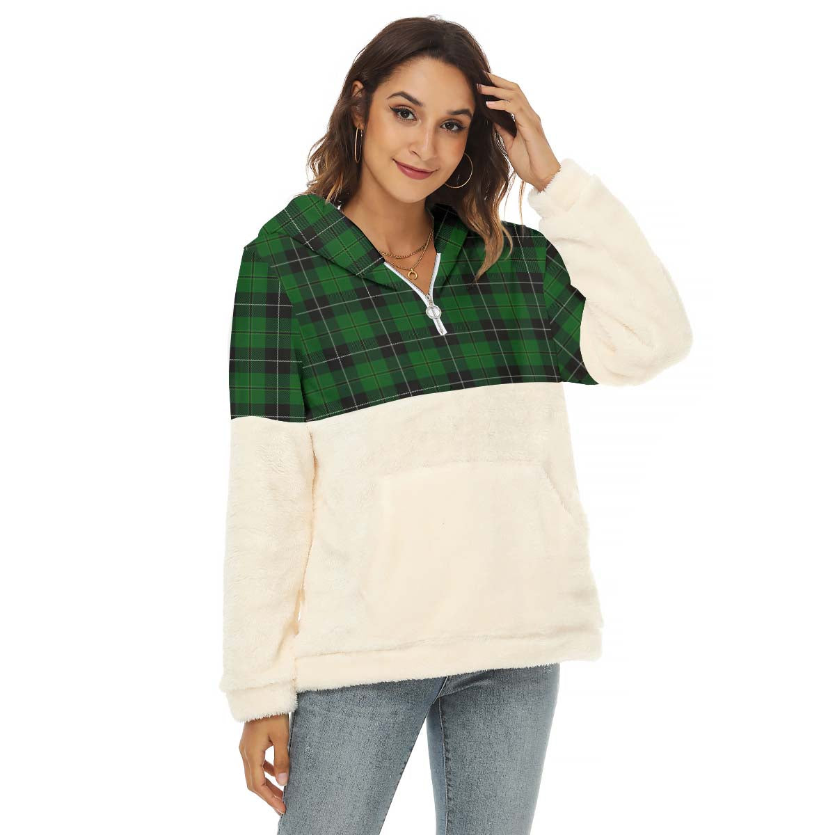 Raeside Tartan Women's Borg Fleece Hoodie With Half Zip Female - Tartan Vibes Clothing