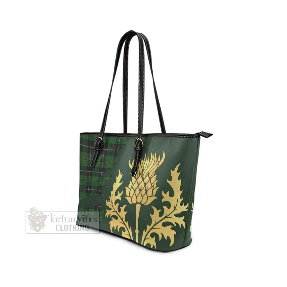 Raeside Tartan Leather Tote Bag Gold Thistle Style - Tartan Vibes Clothing