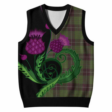 Raeside Tartan Knitted V-Neck Vest Traditional Scottish Thistle