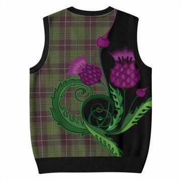 Raeside Tartan Knitted V-Neck Vest Traditional Scottish Thistle