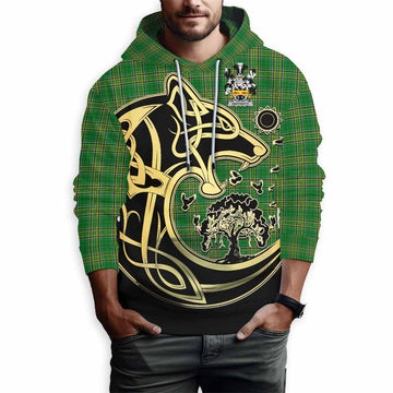 Tartan Vibes Clothing Rafferty Irish Tartan Hoodie with Coat of Arms Celtic Wolf Style