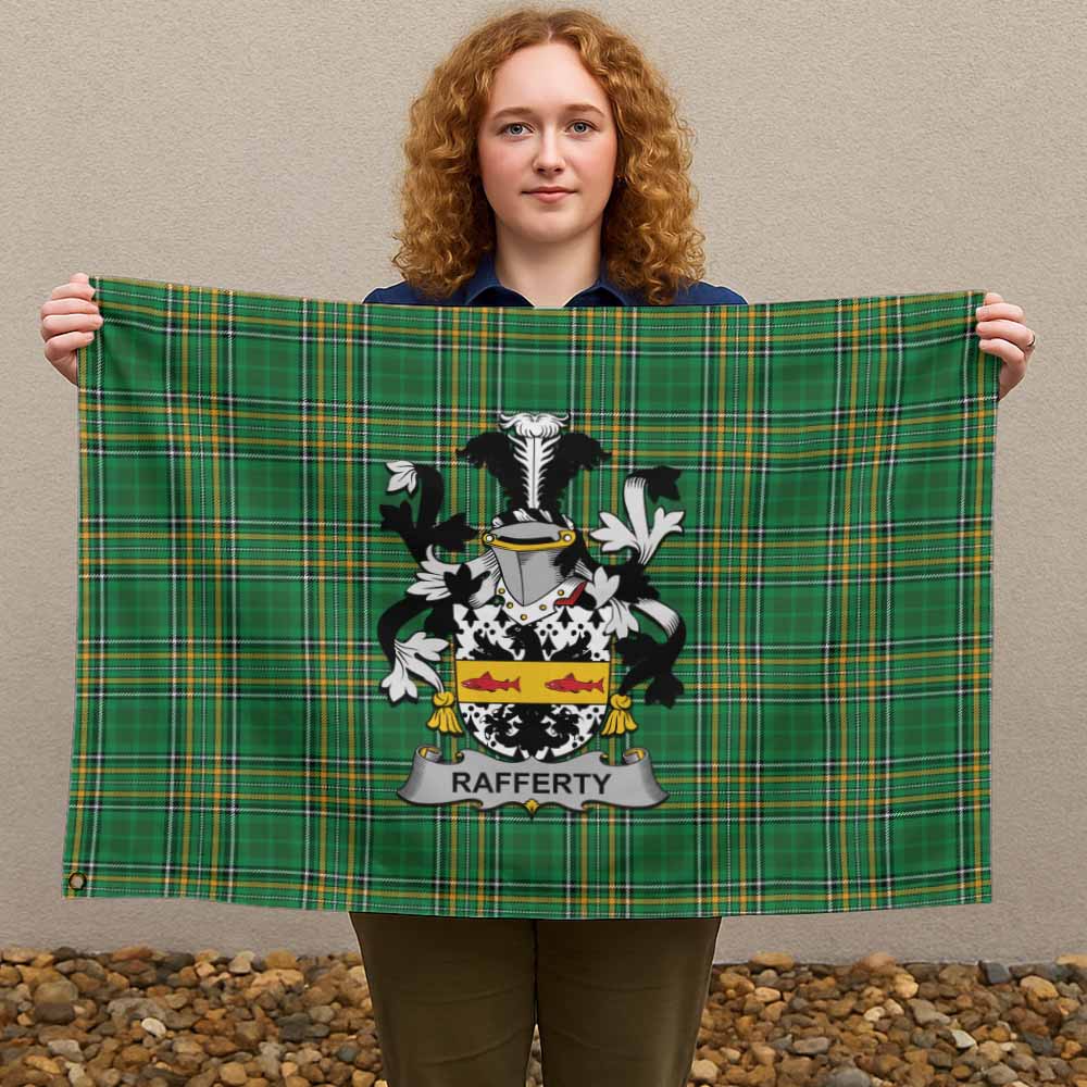 Tartan Vibes Clothing Rafferty Irish Clan Tartan House Flag with Coat of Arms