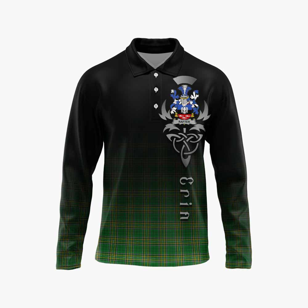 Tartan Vibes Clothing Rafter Irish Clan Long Sleeve Polo Shirt with Coat of Arms Erin Go Bragh Celtic Inspired