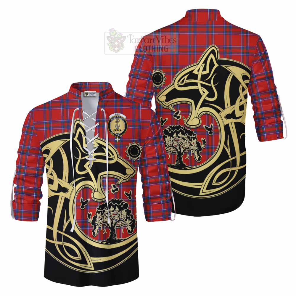 Tartan Vibes Clothing Rait Tartan Ghillie Kilt Shirt with Family Crest Celtic Wolf Style