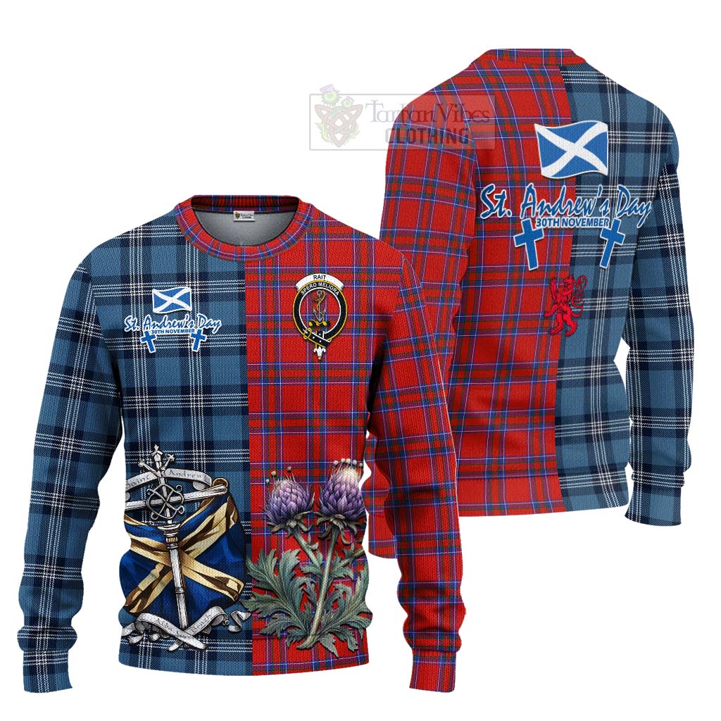 Tartan Vibes Clothing Rait Tartan Knitted Sweater Happy St. Andrew's Day Half Tartan Style