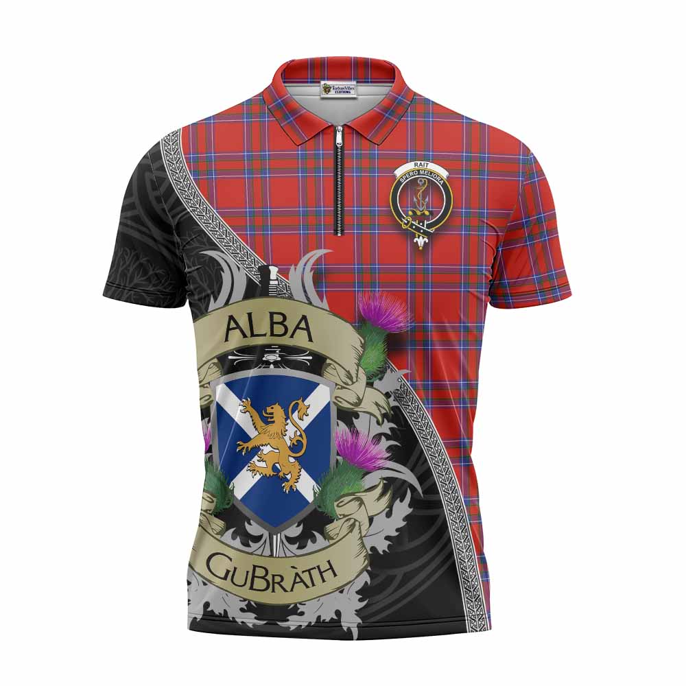 Tartan Vibes Clothing Rait Tartan Family Crest Zipper Polo Shirt Lion Rampant Royal Thistle Shield Celtic Inspired