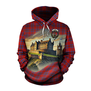 Rait Tartan Family Crest Cotton Hoodie with Scottish Ancient Castle Style