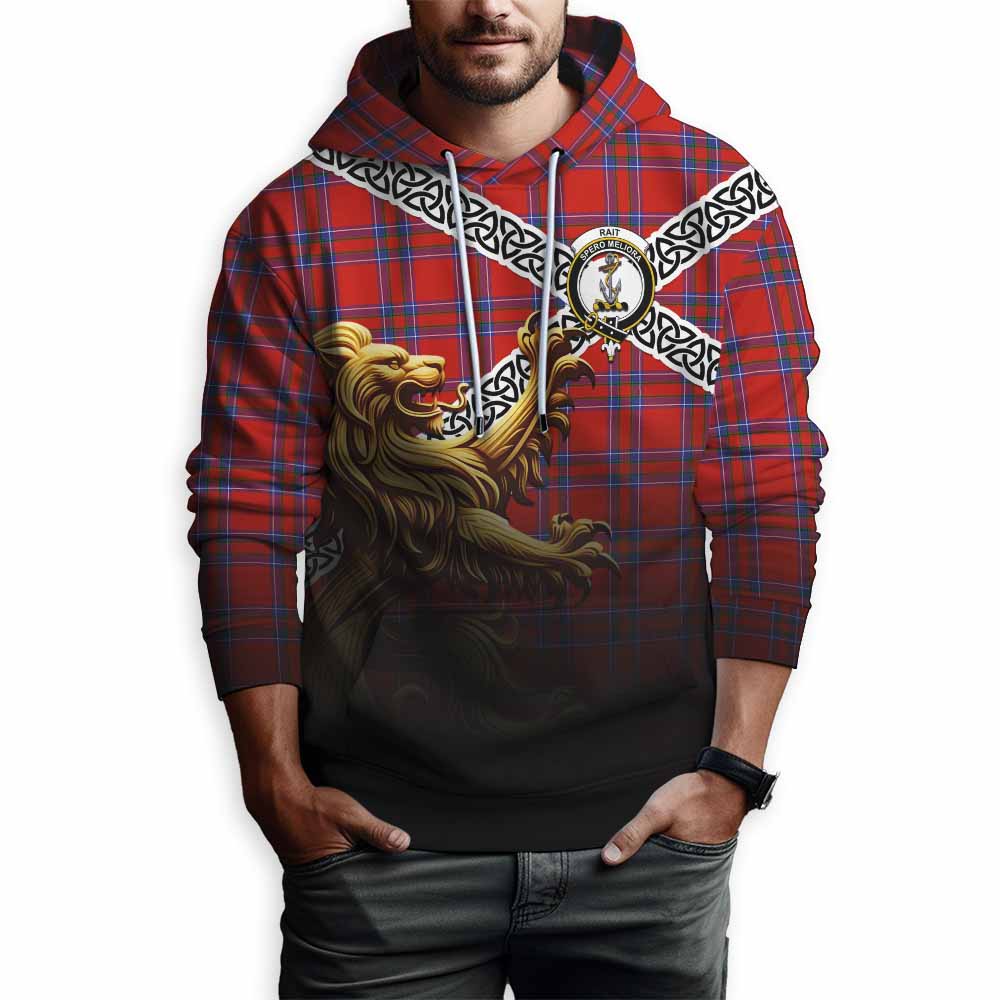 Tartan Vibes Clothing Rait Crest Tartan Hoodie with Golden Lion Emblem Celtic Style