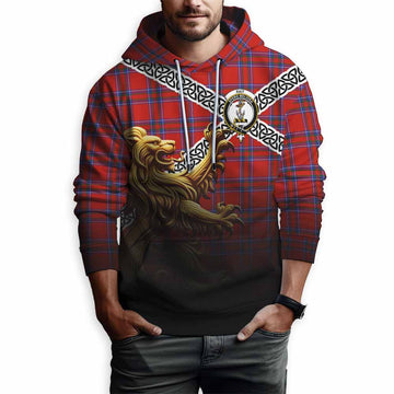 Rait Crest Tartan Hoodie with Golden Lion Emblem Celtic Style