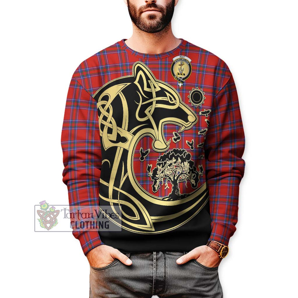 Rait Tartan Sweatshirt with Family Crest Celtic Wolf Style Unisex - Tartan Vibes Clothing