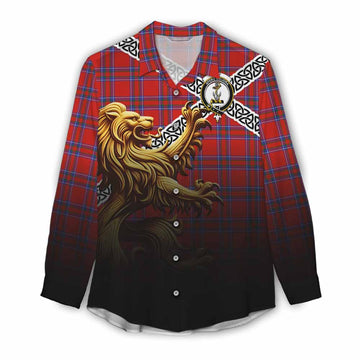 Rait Crest Tartan Women's Casual Shirt with Golden Lion Emblem Celtic Style