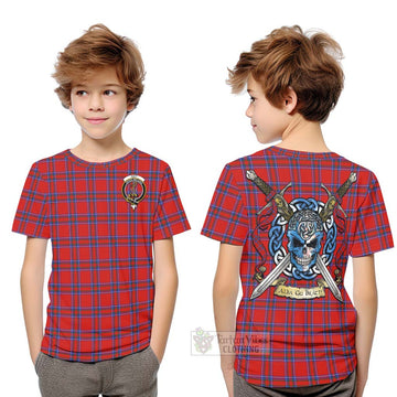 Rait Tartan Kid T-Shirt with Family Crest Celtic Skull Style