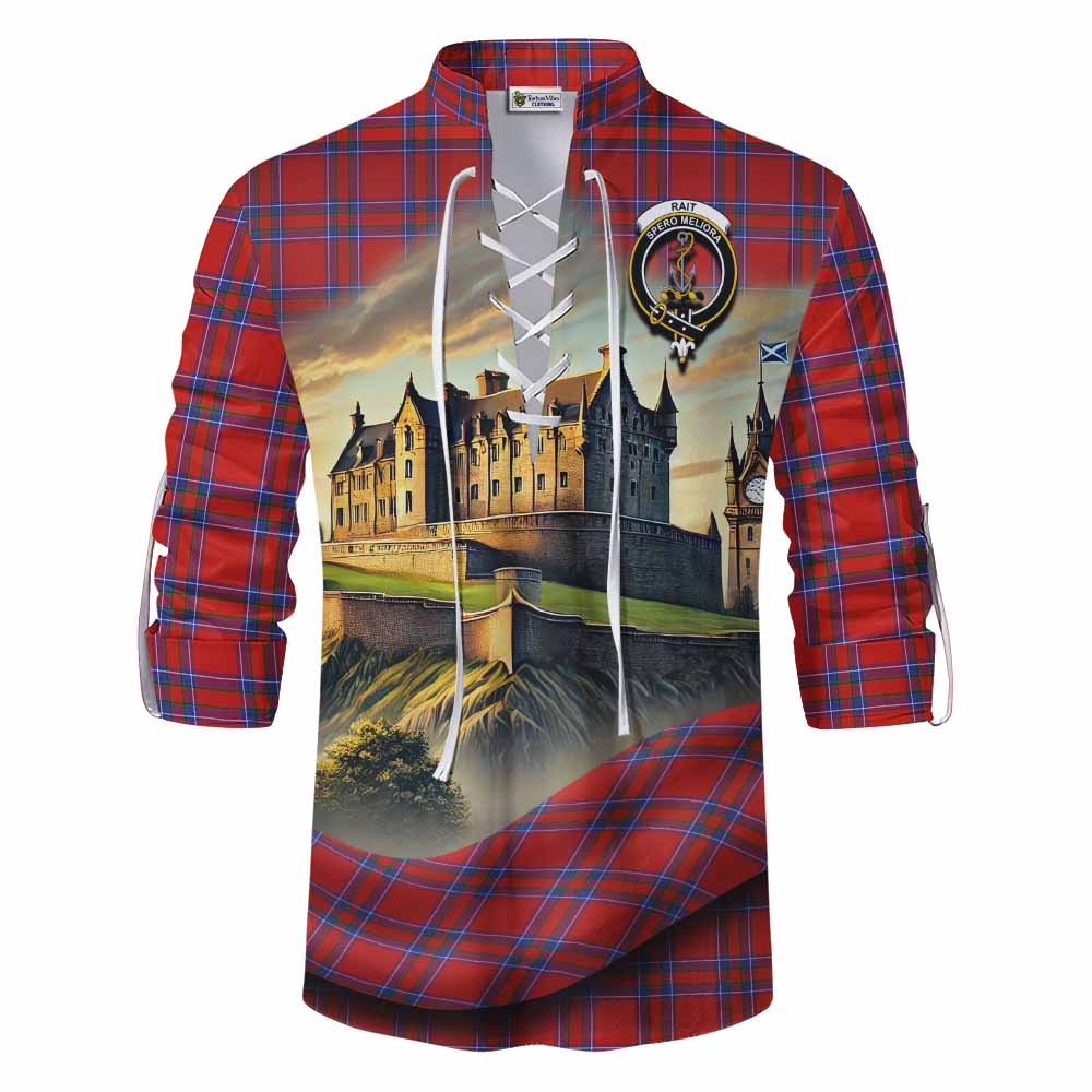 Tartan Vibes Clothing Rait Tartan Family Crest Ghillie Kilt Shirt with Scottish Ancient Castle Style