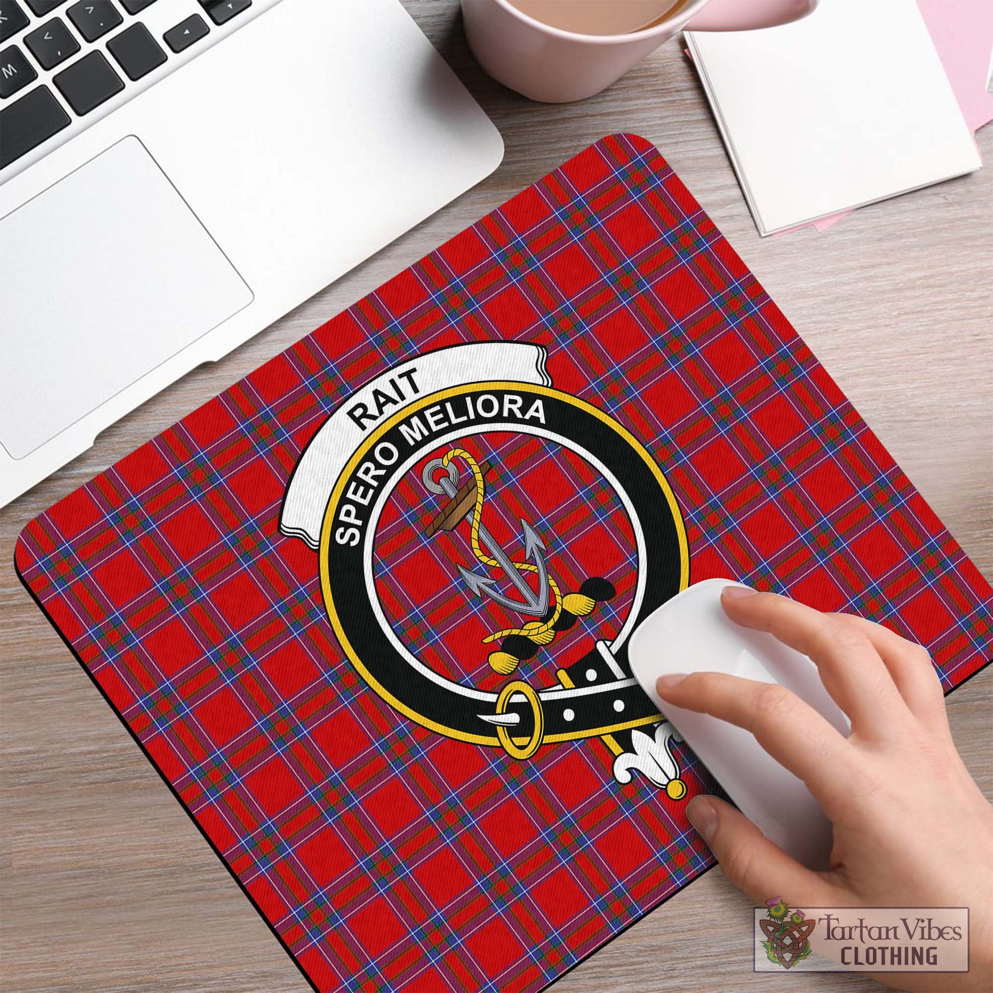 Tartan Vibes Clothing Rait Tartan Mouse Pad with Family Crest