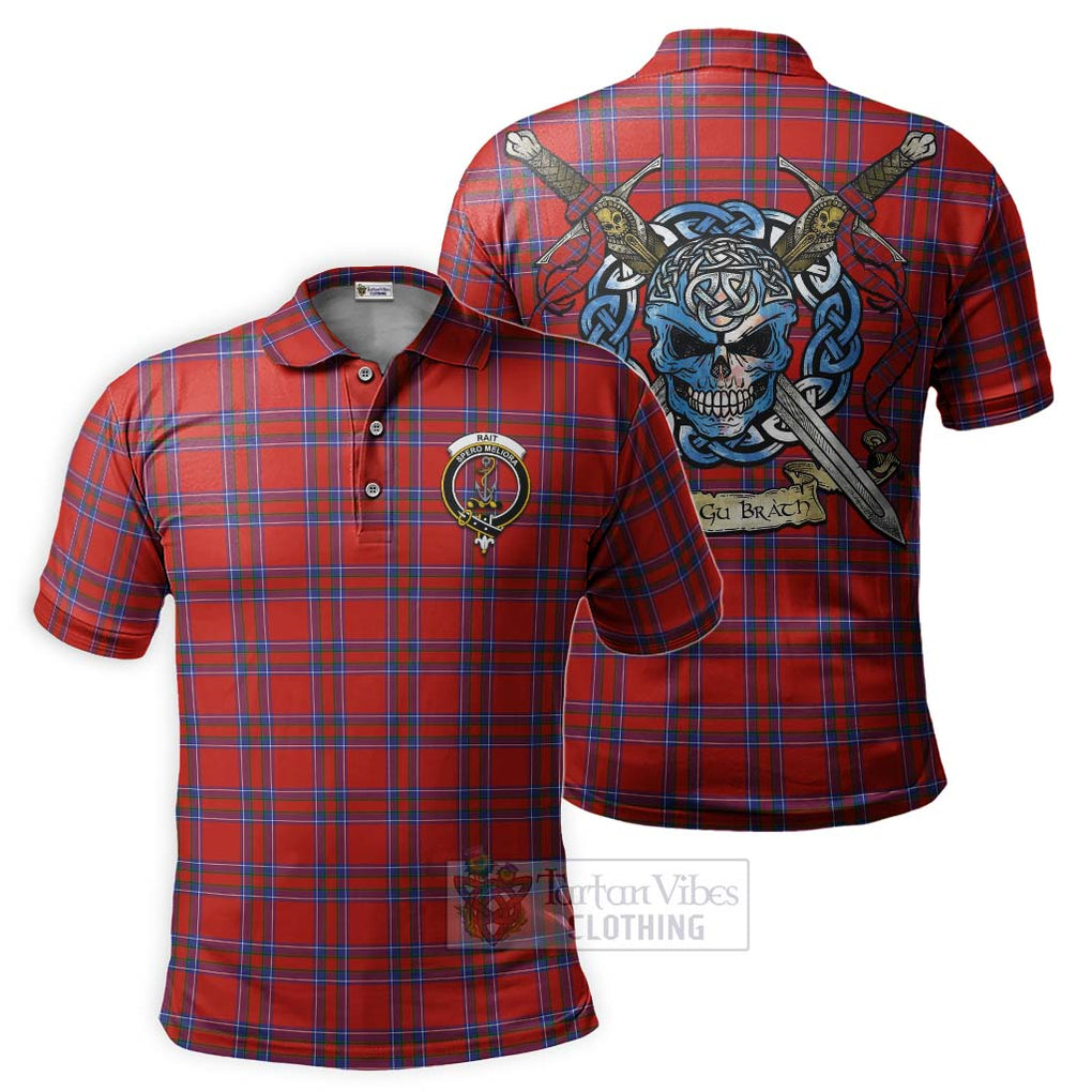 Tartan Vibes Clothing Rait Tartan Polo Shirt with Family Crest Celtic Skull Style