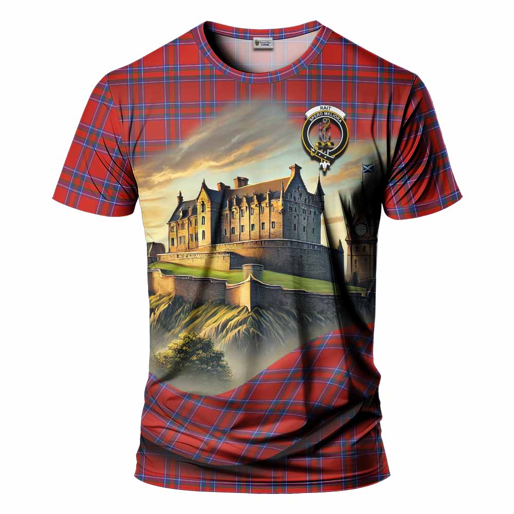 Tartan Vibes Clothing Rait Tartan Family Crest T-Shirt with Scottish Ancient Castle Stype