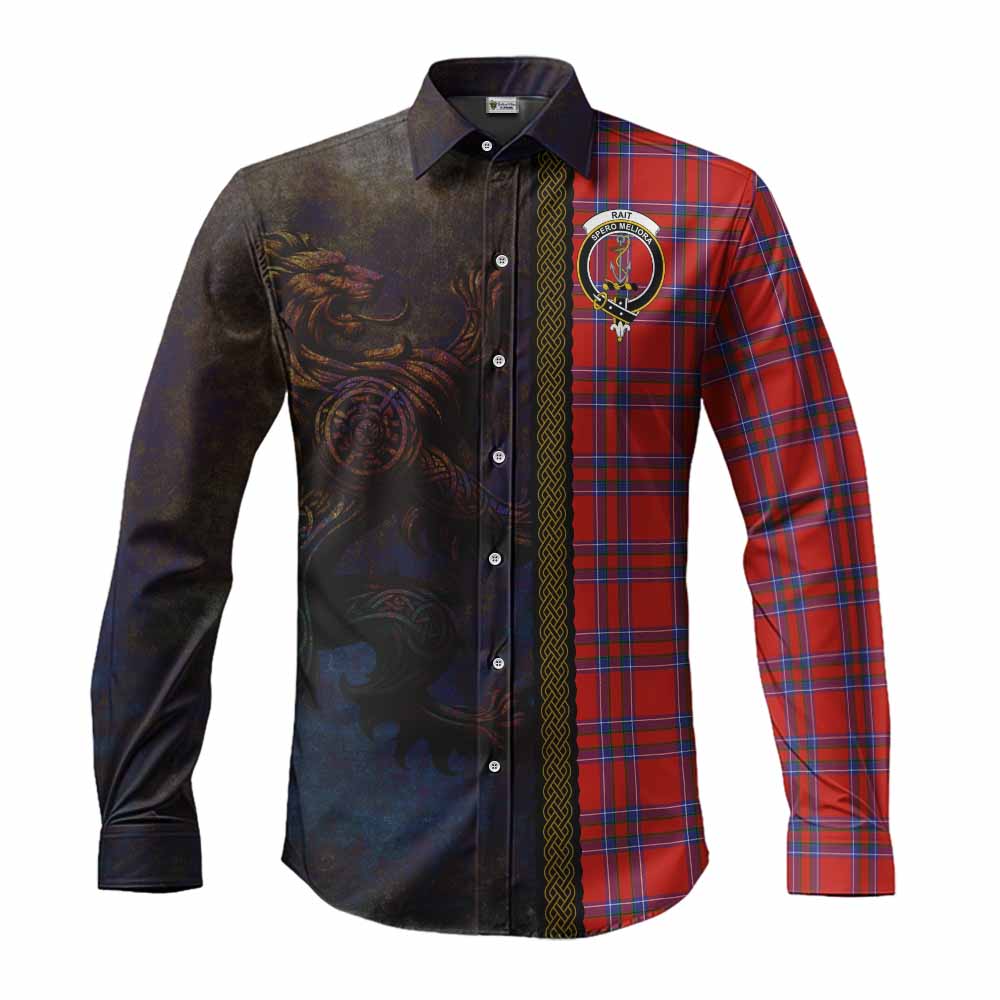 Tartan Vibes Clothing Rait Tartan Family Crest Long Sleeve Button Shirt Alba Gu Brath Be Brave Lion Ancient Style