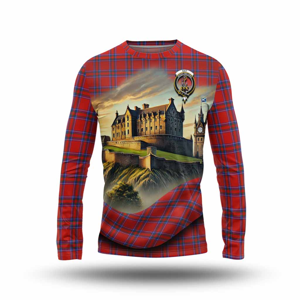 Tartan Vibes Clothing Rait Tartan Family Crest Long Sleeve T-Shirt with Scottish Ancient Castle Style