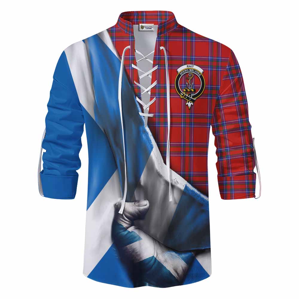 Tartan Vibes Clothing Rait Tartan Ghillie Kilt Shirt with Family Crest Scotland Patriotic Style