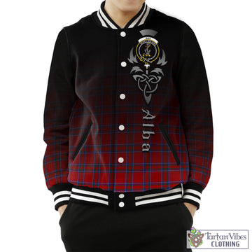 Tartan Vibes Clothing Rait Tartan Baseball Jacket Featuring Alba Gu Brath Family Crest Celtic Inspired