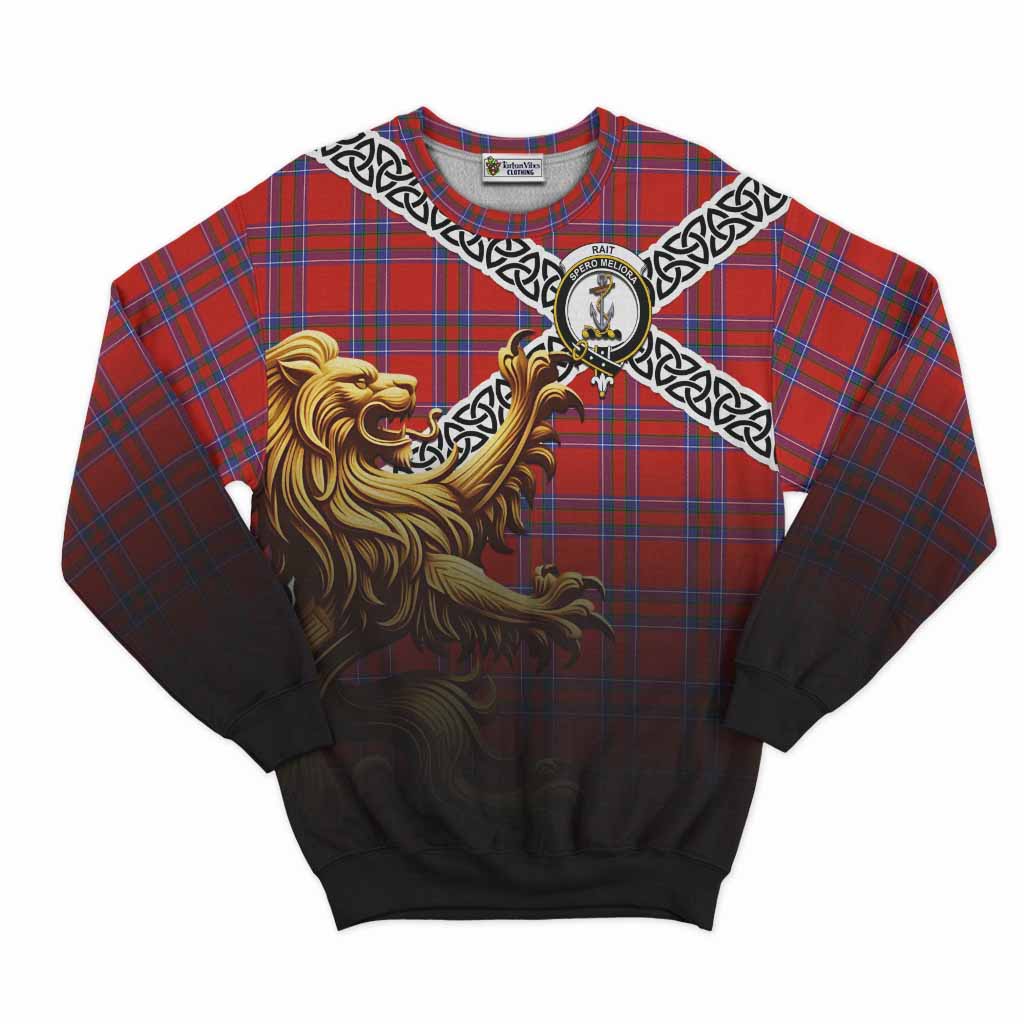 Tartan Vibes Clothing Rait Crest Tartan Sweatshirt with Golden Lion Emblem Celtic Style