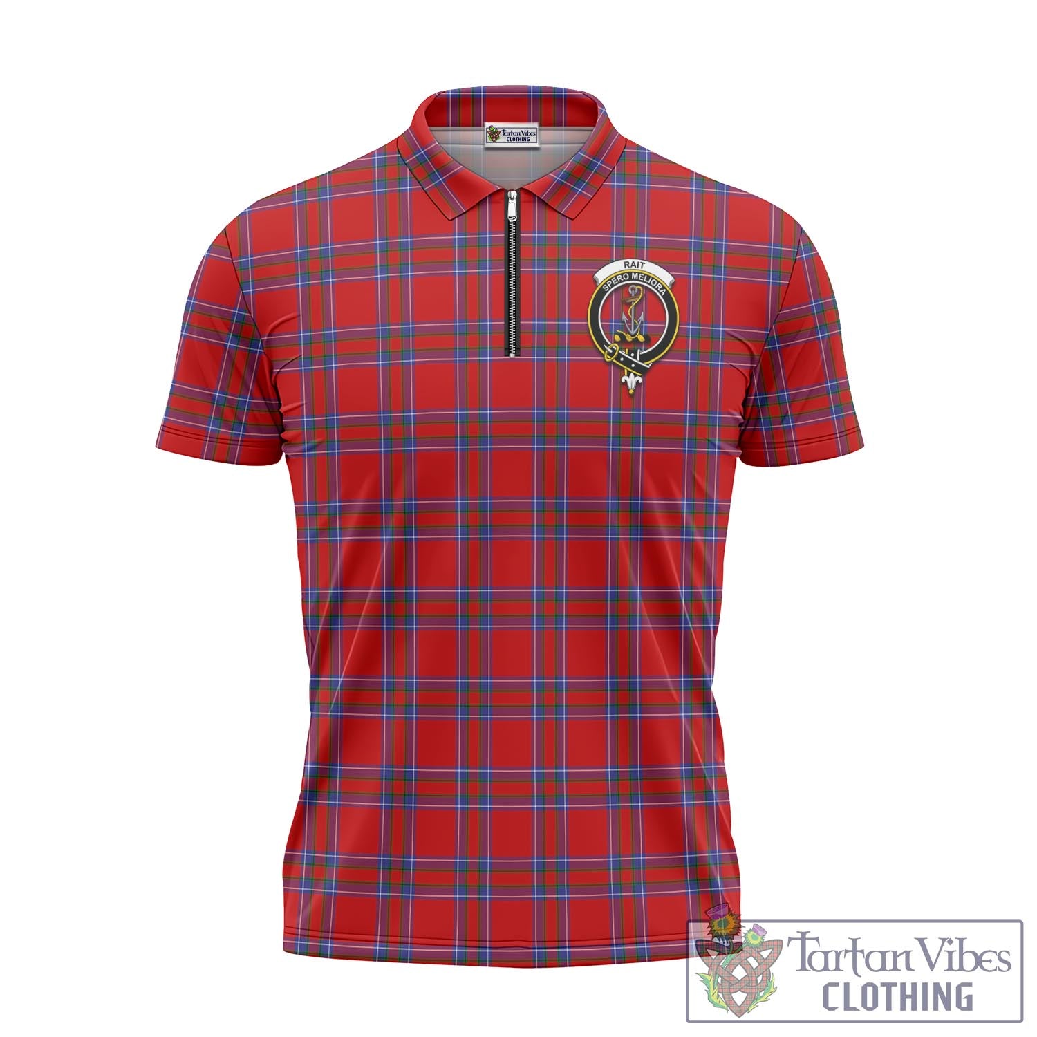 Tartan Vibes Clothing Rait Tartan Zipper Polo Shirt with Family Crest
