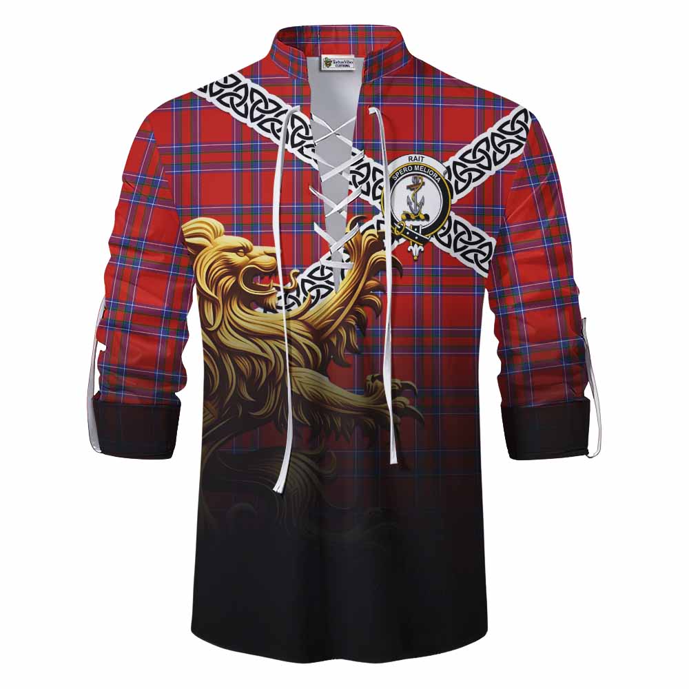 Rait Crest Tartan Ghillie Kilt Shirt with Golden Lion Emblem Celtic Style Men - Tartan Vibes Clothing