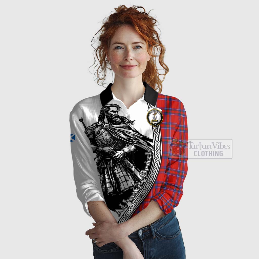 Tartan Vibes Clothing Rait Tartan Clan Crest Women's Casual Shirt with Highlander Warrior Celtic Style
