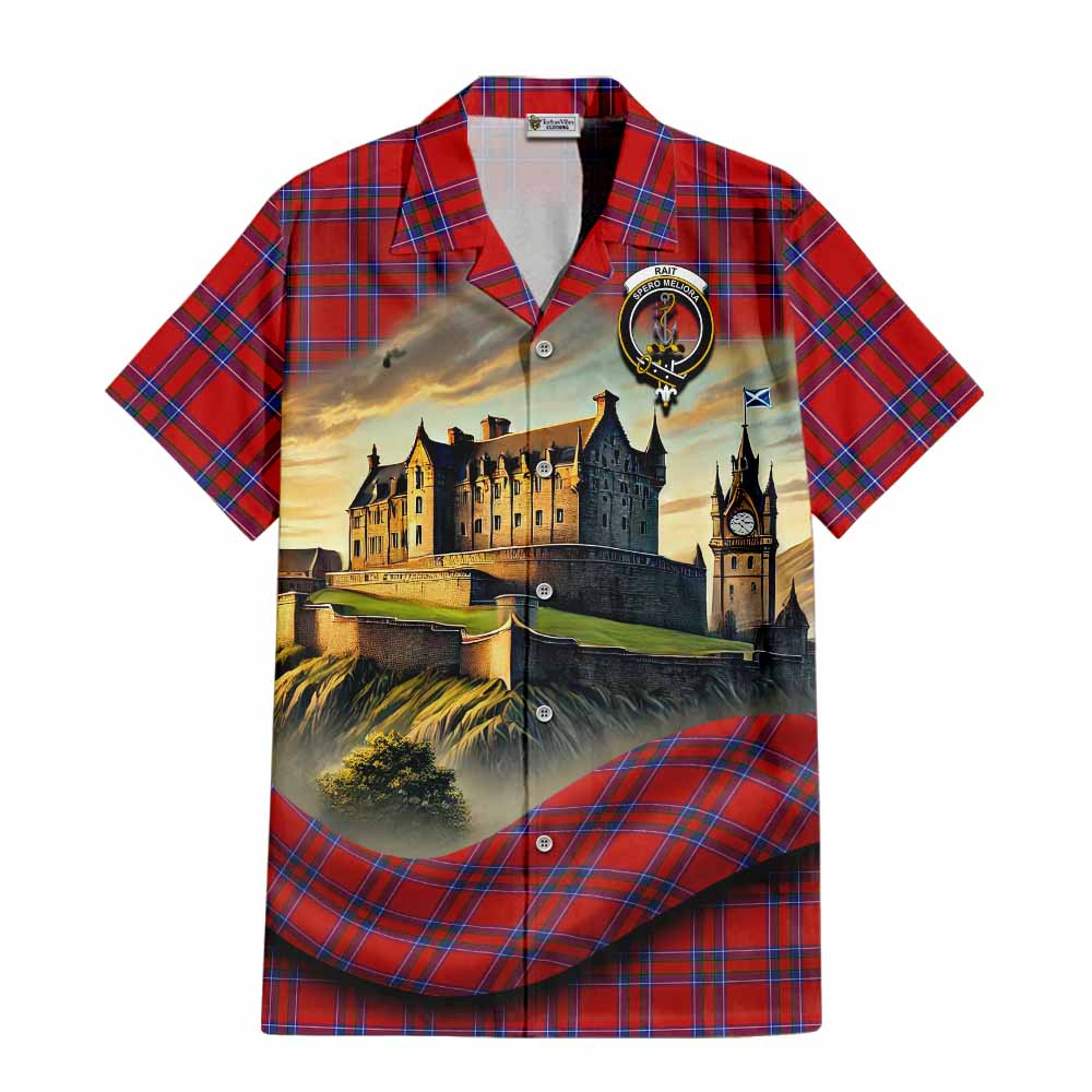 Tartan Vibes Clothing Rait Tartan Family Crest Short Sleeve Button Shirt with Scottish Ancient Castle Style