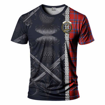 Tartan Vibes Clothing Rait Tartan T-Shirt with Family Crest Cross Sword Thistle Celtic Vibes