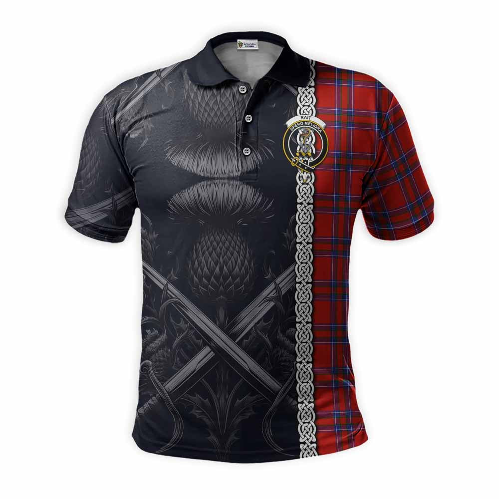 Tartan Vibes Clothing Rait Tartan Polo Shirt with Family Crest Cross Sword Thistle Celtic Vibes