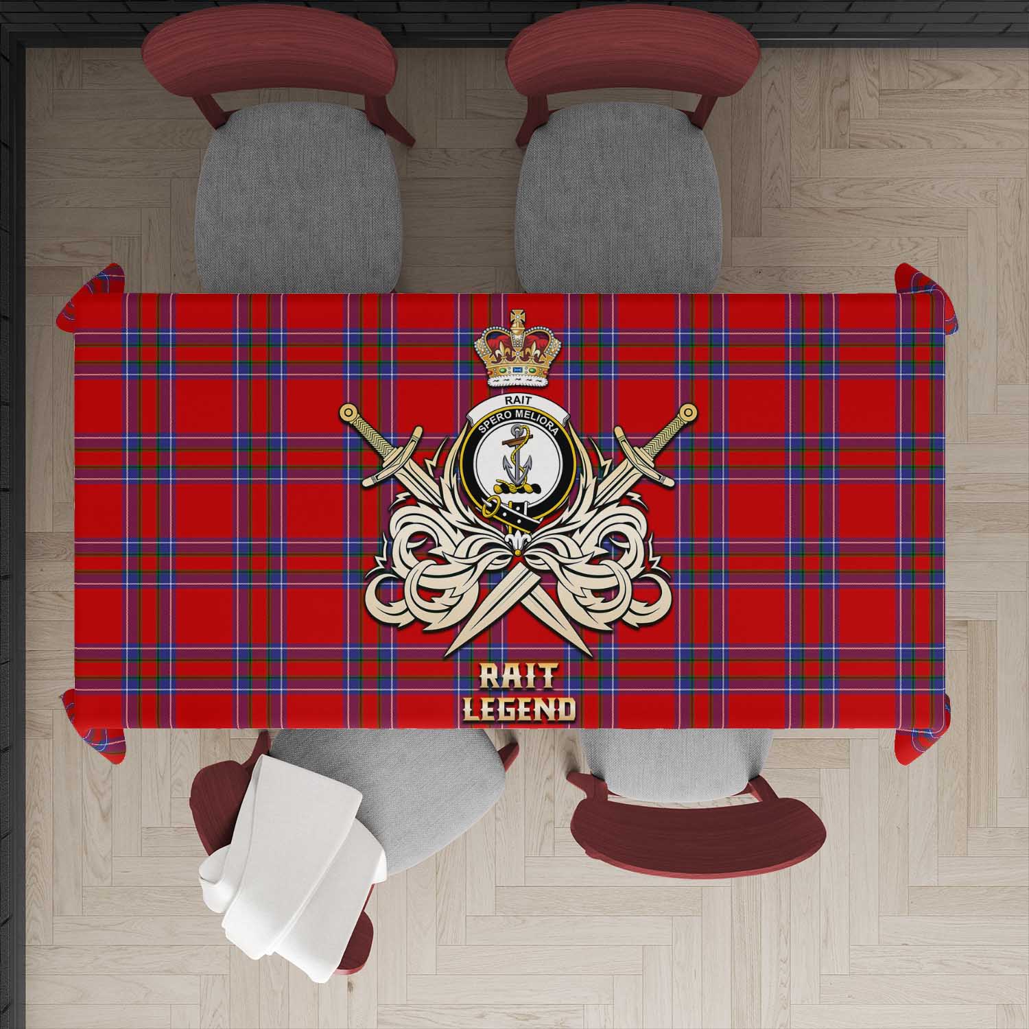 Tartan Vibes Clothing Rait Tartan Tablecloth with Clan Crest and the Golden Sword of Courageous Legacy