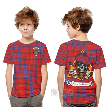 Tartan Vibes Clothing Rait Tartan Kid T-Shirt with Family Crest and Bearded Skull Holding Bottles of Whiskey