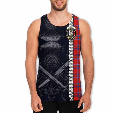 Tartan Vibes Clothing Rait Tartan Men's Tank Top with Family Crest Cross Sword Thistle Celtic Vibes