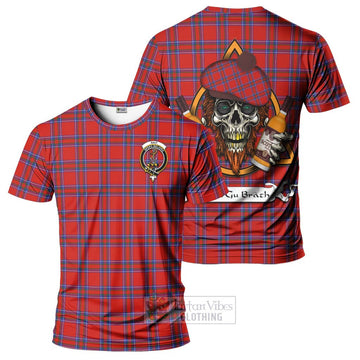 Tartan Vibes Clothing Rait Tartan T-Shirt with Family Crest and Bearded Skull Holding Bottles of Whiskey