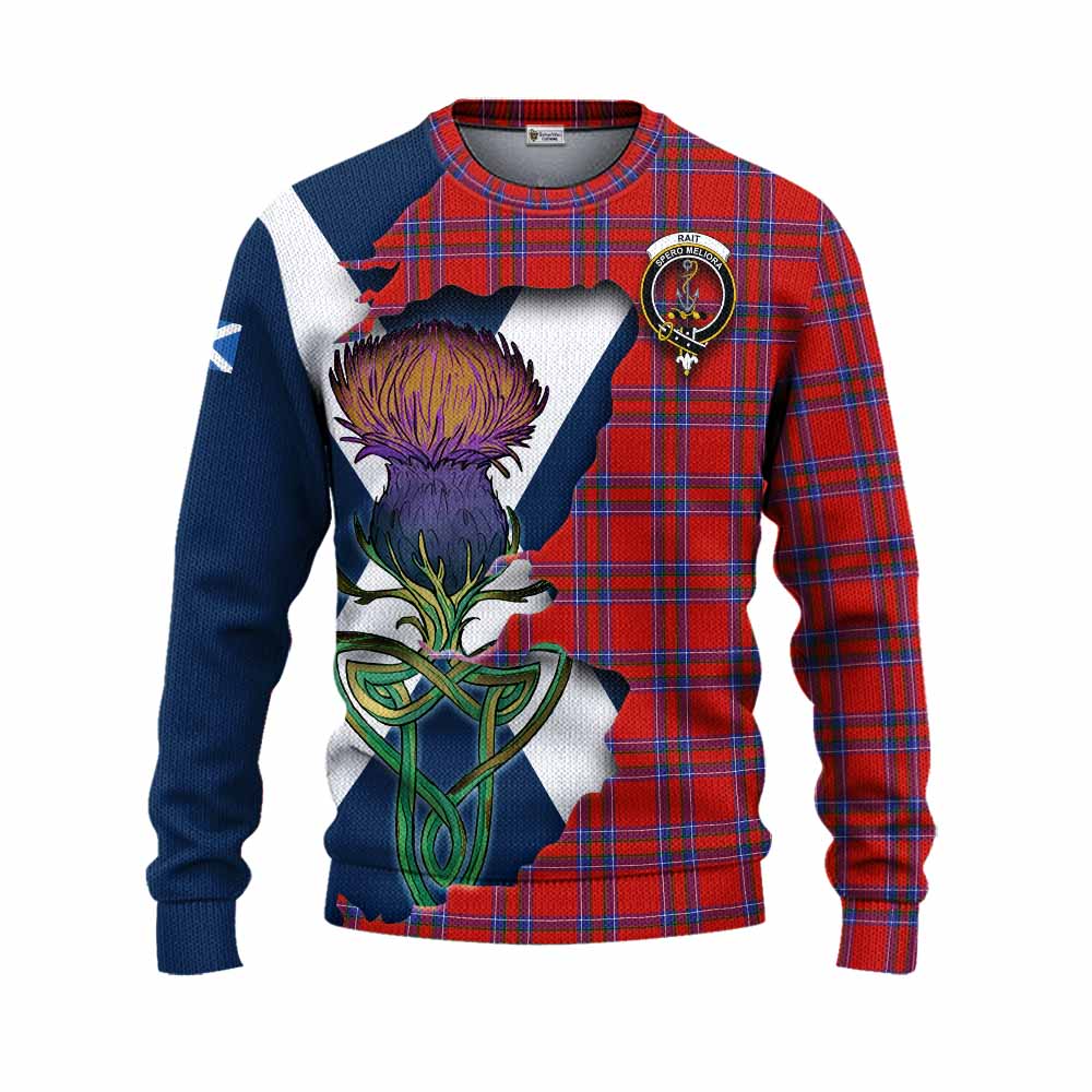 Tartan Vibes Clothing Rait Tartan Family Crest Knitted Sweater Scottish Thistle Celtic Inspired