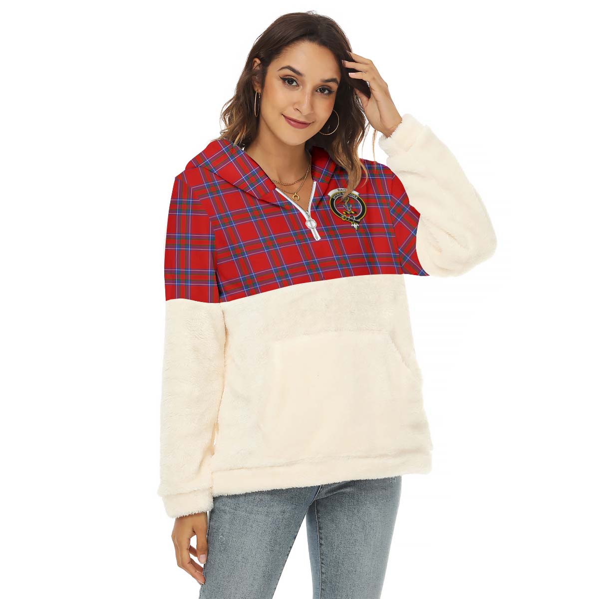 Rait Tartan Women's Borg Fleece Hoodie With Half Zip with Family Crest Female - Tartan Vibes Clothing